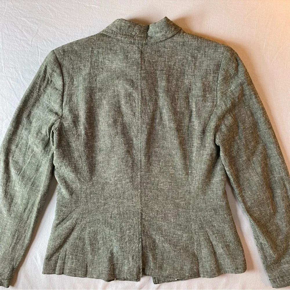 Banana Republic Jacket Women 8 Rifle Green Linen Blend Moto Long Sleeve